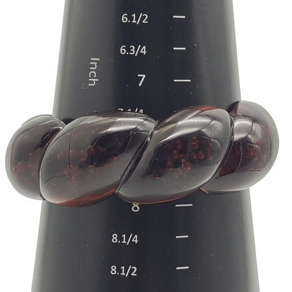 Vintage Root Beer Brown Acrylic Bangle Twisted Chunky Ribbed Bracelet Bubbles - Picture 9 of 9